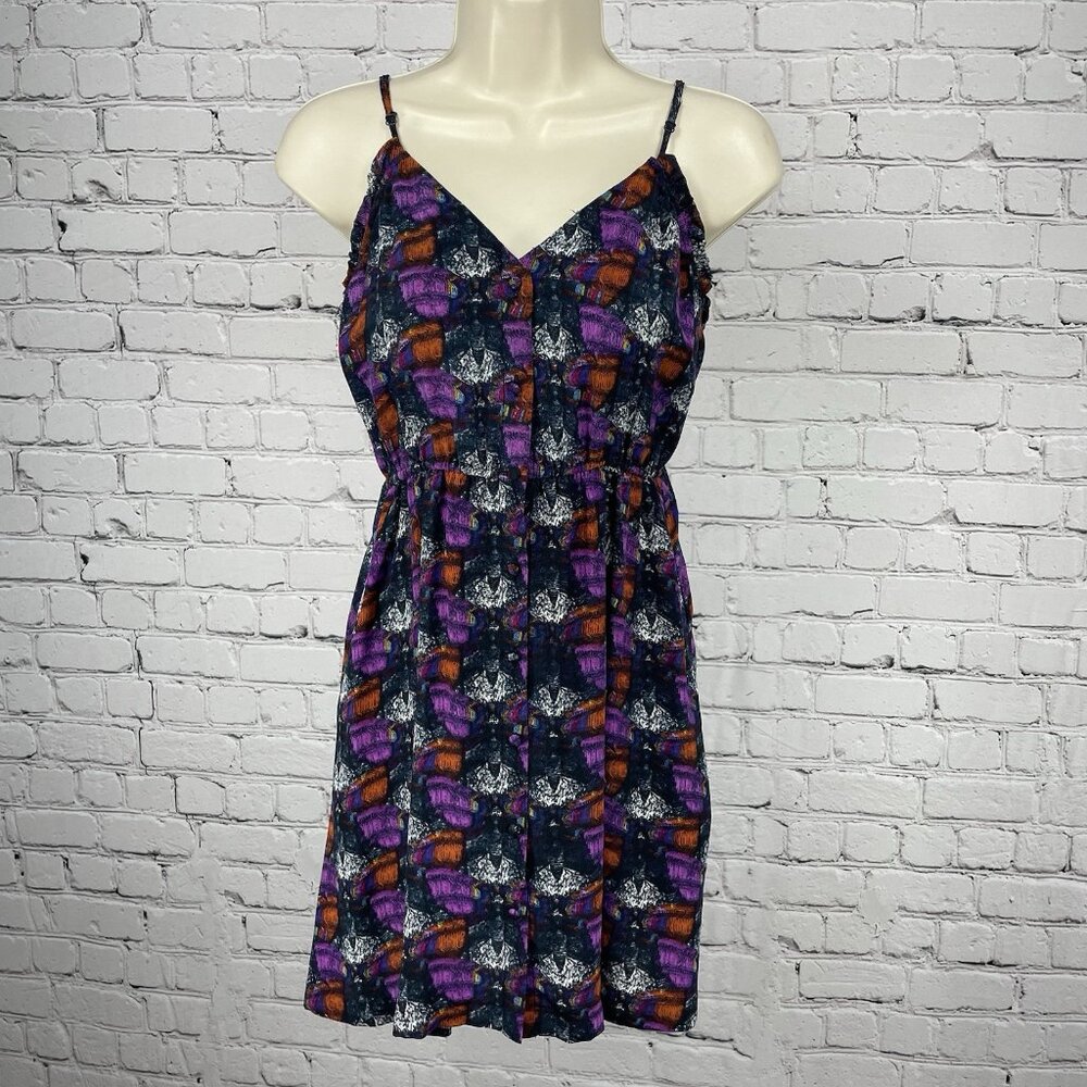 Ecote Purple Orange 100% Silk Lightweight Unlined Button Up Mini Dress Small S